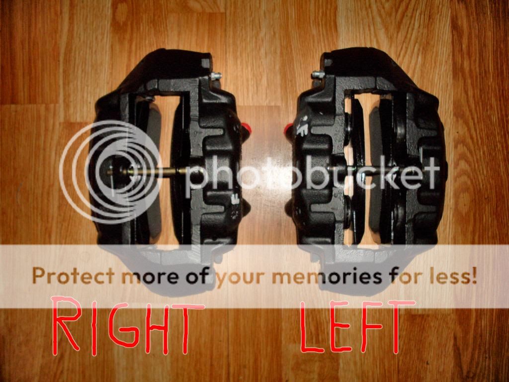Left and right side brake calipers front. Marking must be wrong